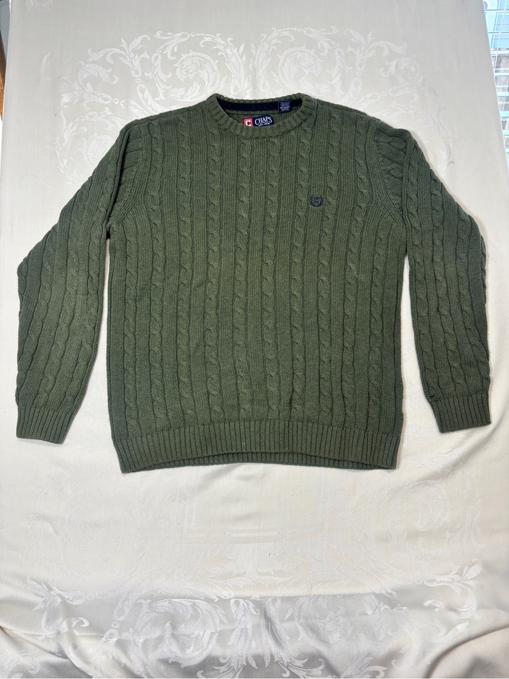 Chaps Olive Green Cable Knit Crewneck Sweater - Men